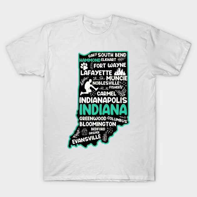 Hammond Indiana cute map Evansville, Carmel, South Bend, Fishers, Bloomington, Hammond, Gary T-Shirt by BoogieCreates